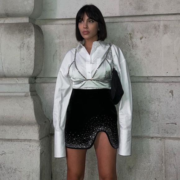 Zara RHINESTONE VELVET MINI SKIRT - Picture 13 of 16